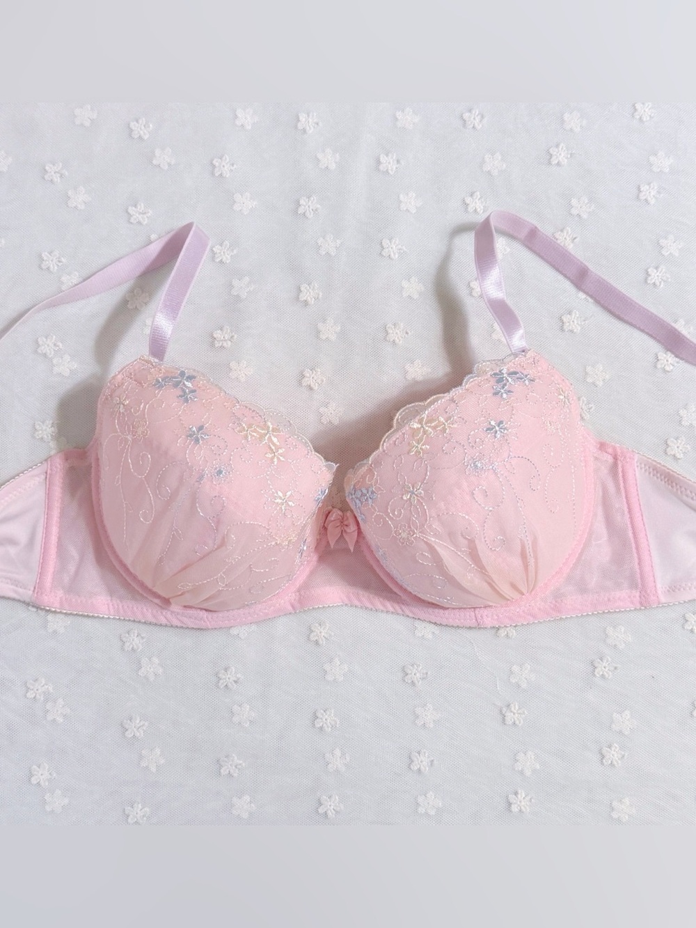 US-36C/JP-E80 Japanese Brand Pink Floral Embroidery Bra